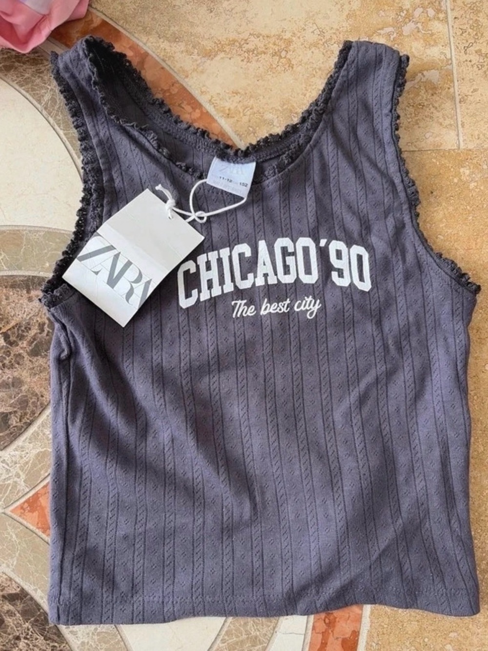 Zara Charcoal Gray 'Chicago '90' Ribbed Scoop Tank kids